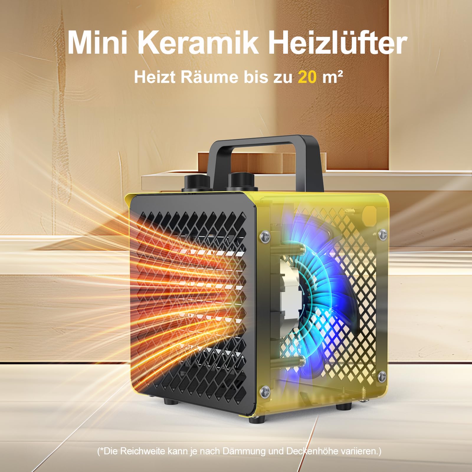 Keramik Heizlüfter 2000 Watt Klein Heizstrahler Bauheizer Bautrockner mit Thermostat & 3 Heizstufen Heizgebläse für Bad, Tisch und Innenbereich