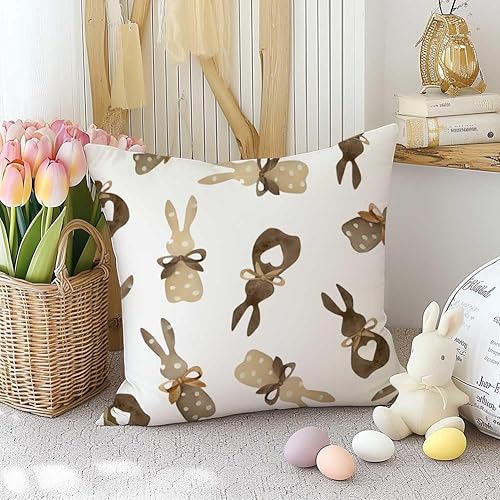 Miniatura 2 de RABUSOFA Juego de 2 fundas de almohada decorativas de Pascua de 18 x 18 pulgadas, fundas de cojín decorativas de conejo de corazón de lunares, funda
