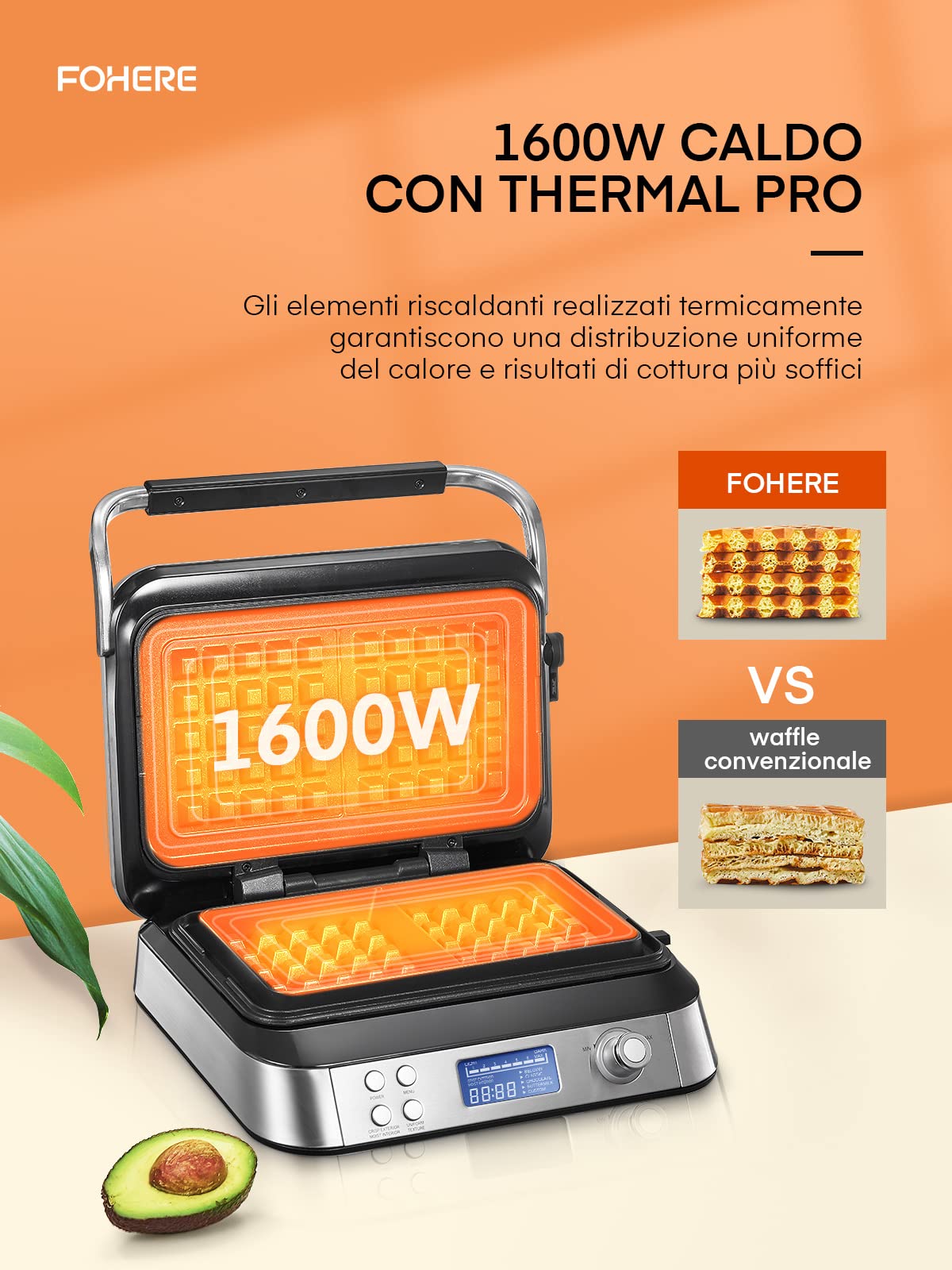 Piastra per Waffle Belga 1600 W, Smart Doppia Waffle pro con Display LED, 5 Programmi Diversi, 7 Temperatura Regolabile, Macchina per Waffle Elettrica Antiaderente (D'argento)