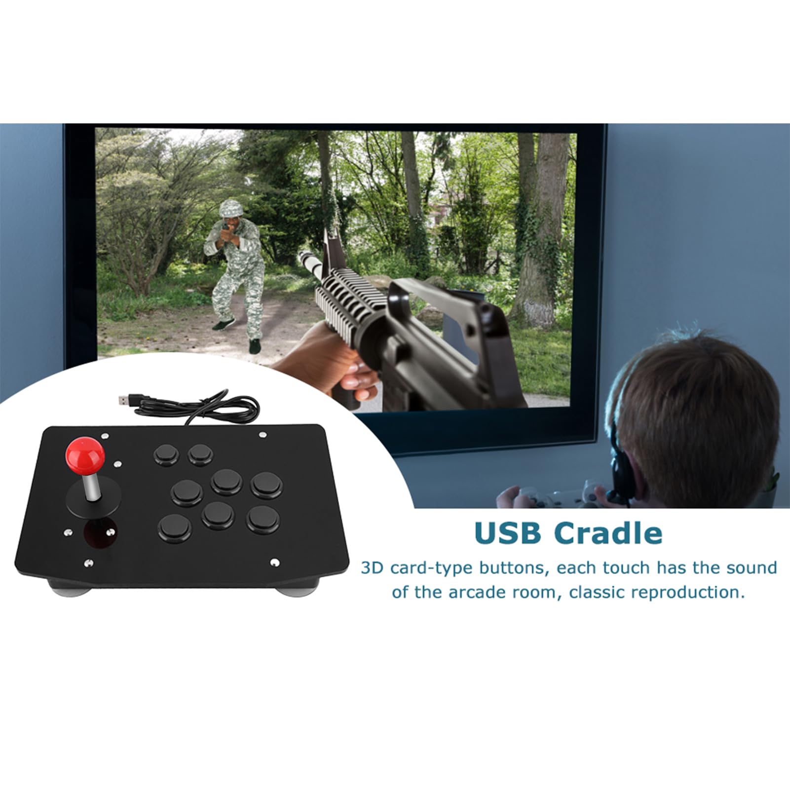 Yunir Controlador de Botones de Palo USB de Juego de Controlador de Mango de Joystick de Juego de 8 Botones para PC