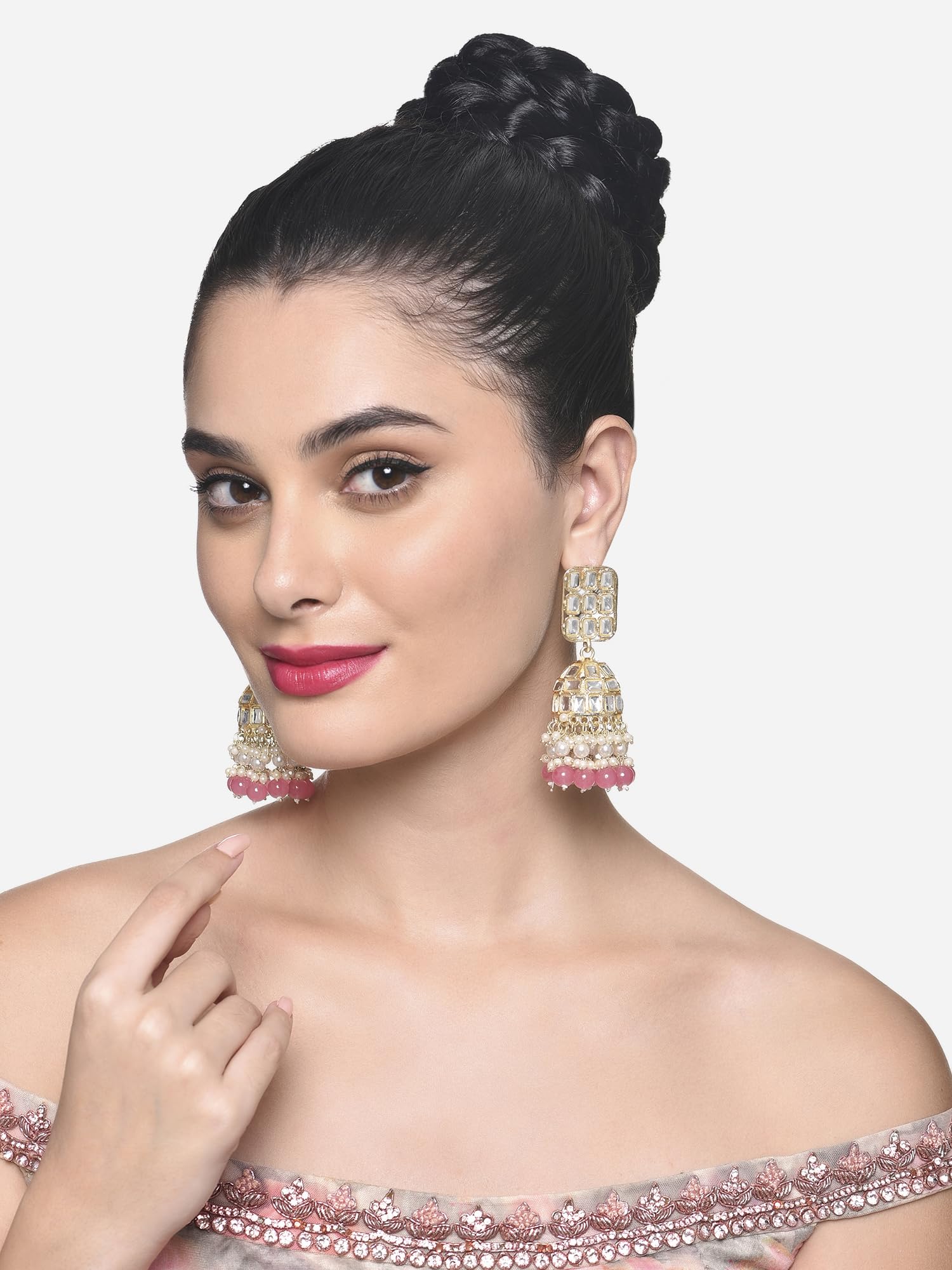 Cluster Beads & Kundan Statement Jhumki Earrings