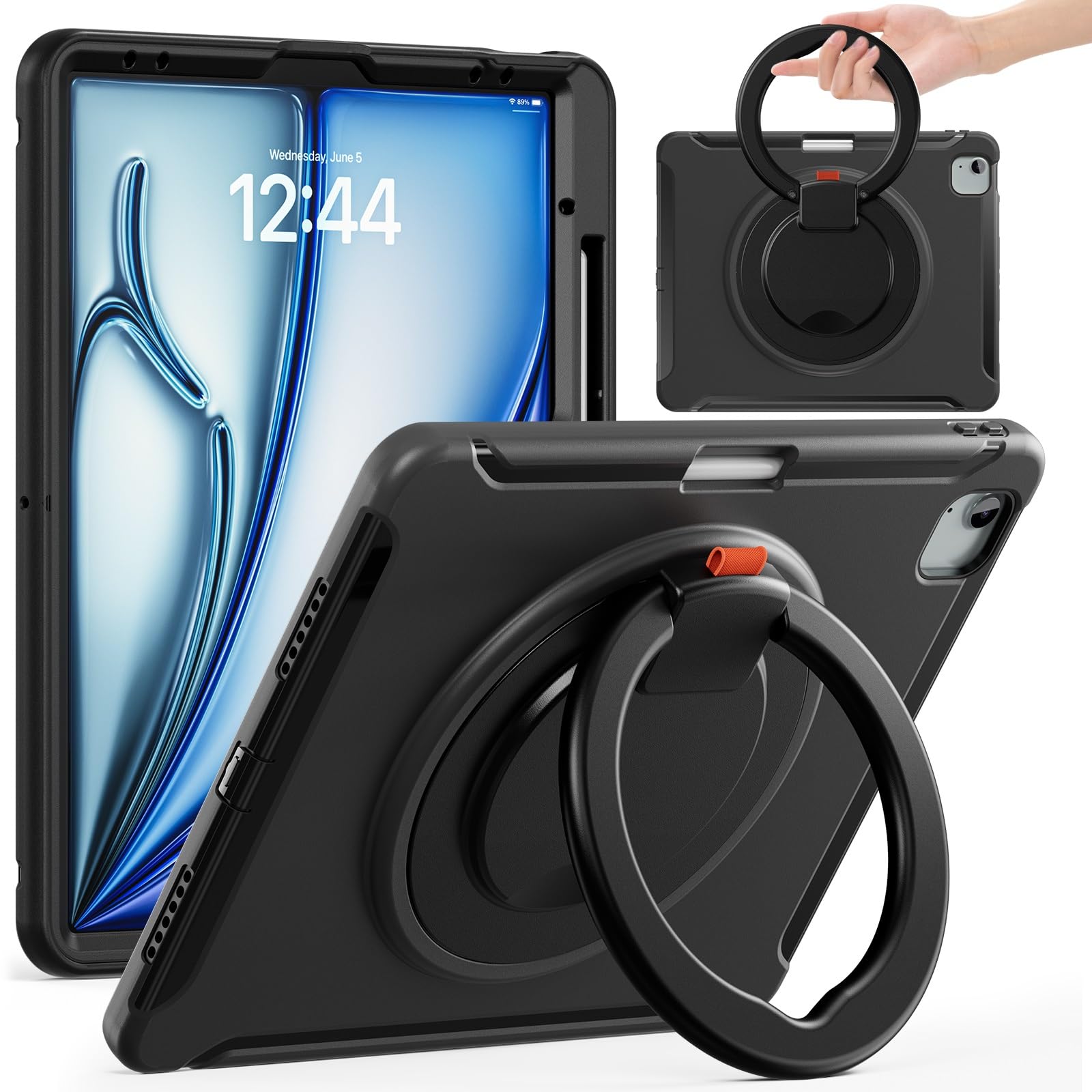 Custodia Robusta for iPad Air 13 pollici Custodia M4 / M3 / M2 (2026/2025/2024), Custodia protettiva antiurto Robusta custodia protettiva for paraurti ibrida con impugnatura, supporto girevole(Siyah)