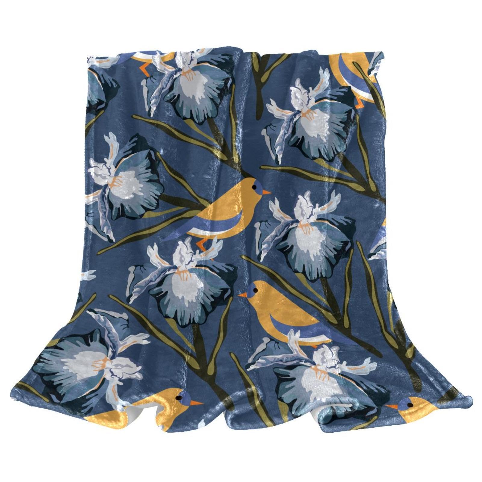 Couverture polaire fleur d'oiseau jeté de lit doux aux finitions haut de gamme