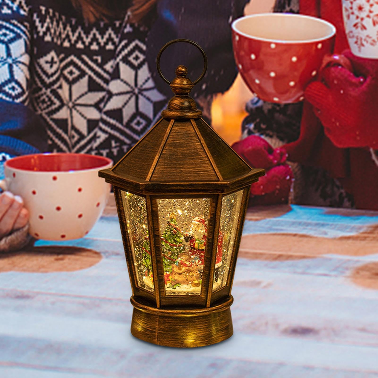 Lanterna con neve illuminata, musicale con neve con glitter vorticosi, decorazione da tavolo a batteria, decorazione per feste di Natale | decorazione da tavolo a batteria, decorazione per feste di Natale
