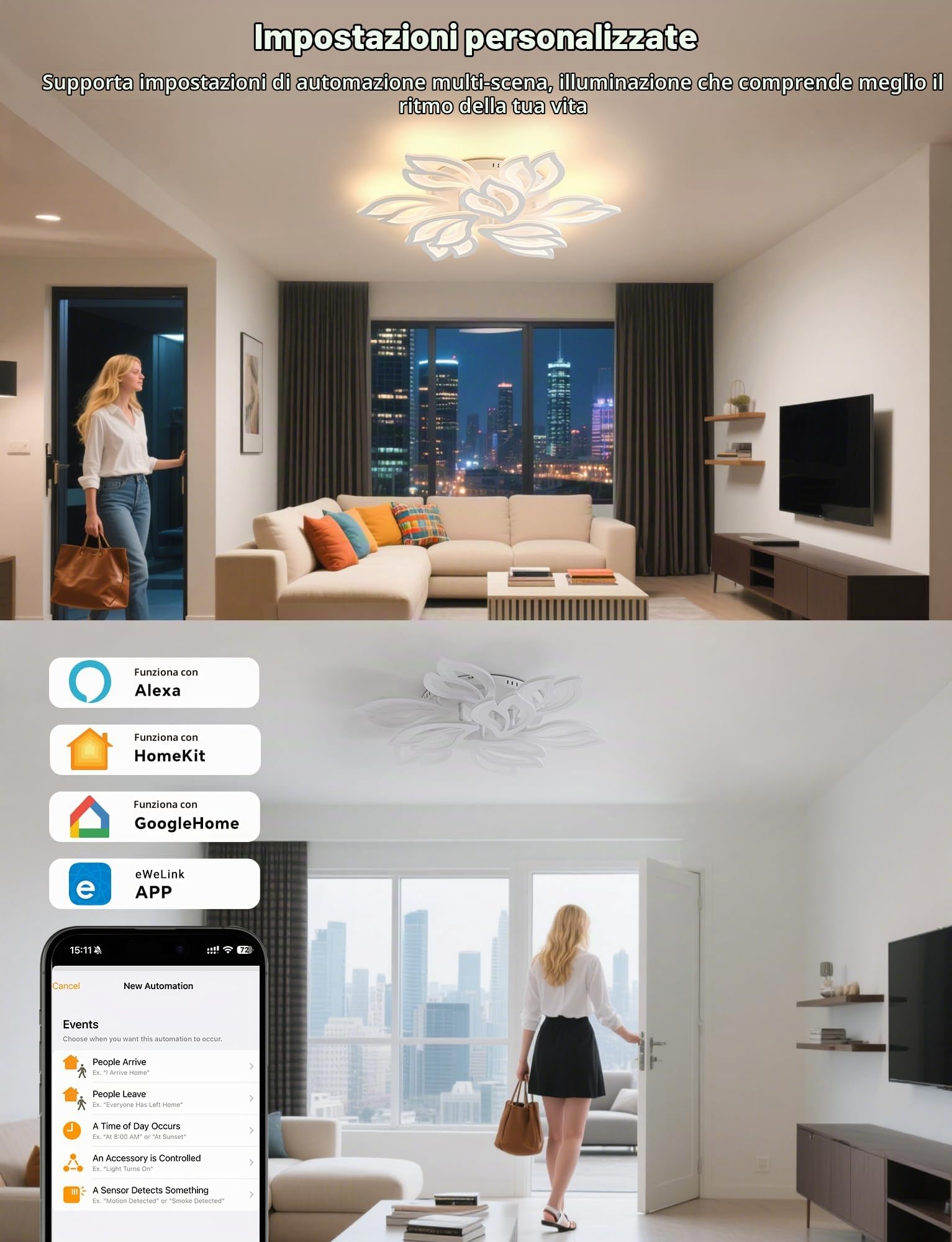 BAYHT Plafoniera LED Soffitto, 120W Lampada da Soffitto con Matter Compatibile con HomeKit, Alexa, Google e IFTTT, Moderna Plafoniera Intelligente per Soggiorno, Camera da Letto, Sala da Pranzo