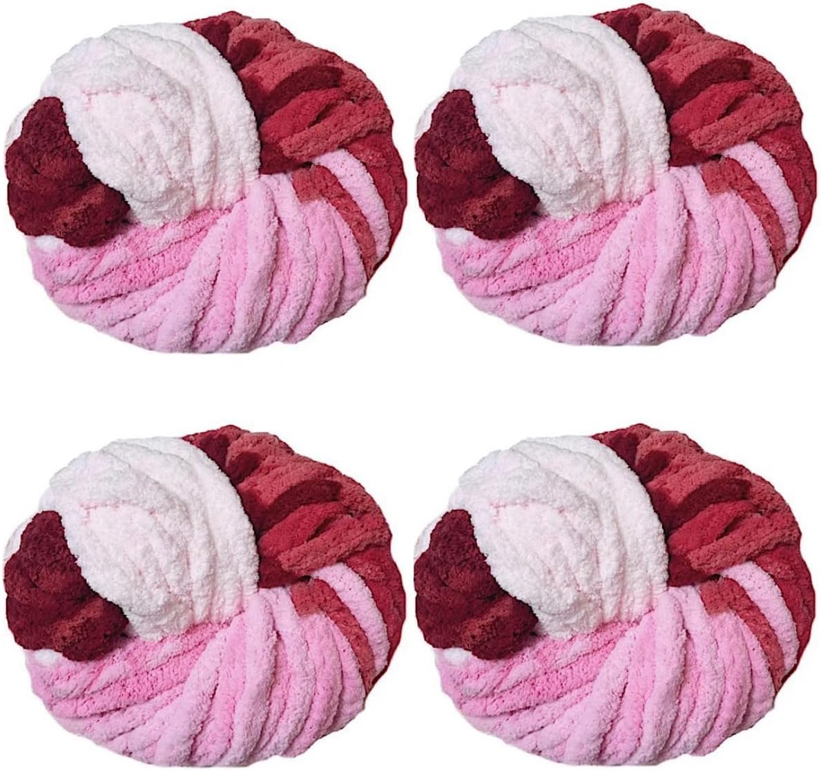 4pcs Bulky Super Chunky Chenille Yarn Arm Knitting Blanket Yarn Jumbo Chenille Yarn DIY Mat Hat Scarf Yarn Per Skein 250g-8oz (Gray White)