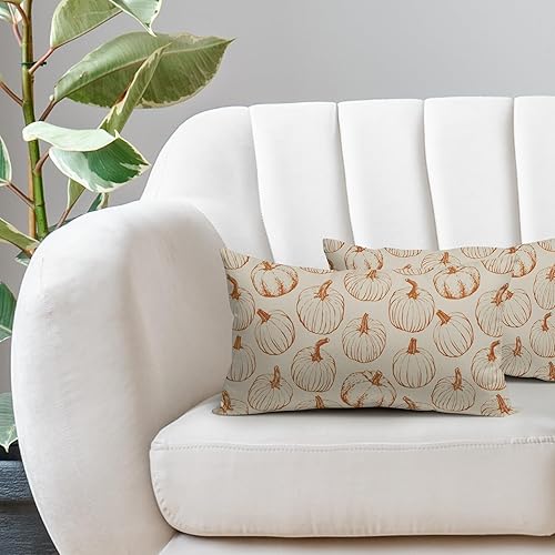 Miniatura 2 de Juego de 2 fundas de almohada lumbar de otoño de 12 x 20 pulgadas, diseño de calabaza naranja quemada con estampado de cosecha de Acción de Gracias,