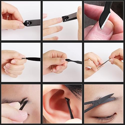 Miniatura 7 de Cortaúñas profesional de acero inoxidable, kit de viaje y aseo para uñas, herramientas de manicura y pedicura, juego de 18 piezas con estuche de