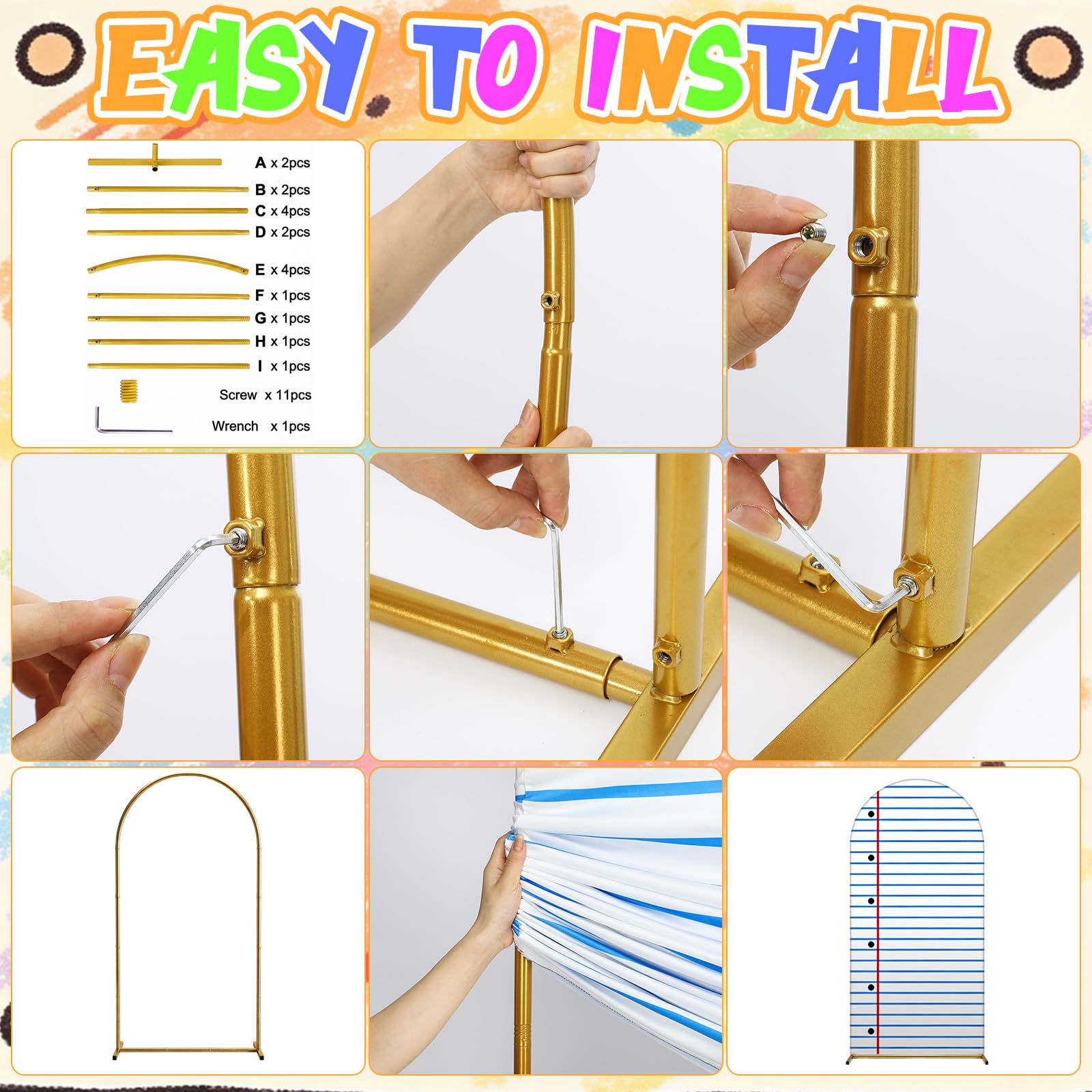 VitalCozy 2 piezas de decoración preescolar de regreso a clases con soporte de arco, telón de fondo para cuaderno, jardín de infantes, preescolar, aula, fundas de soporte de arco de elastano para