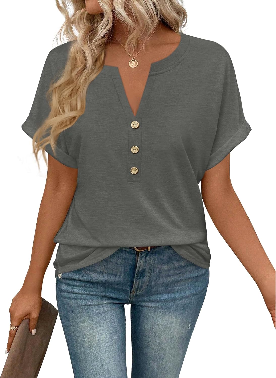 Womens Summer Tops Spring Short Sleeve V Neck True Classic T Shirt Casual Cute Fash...