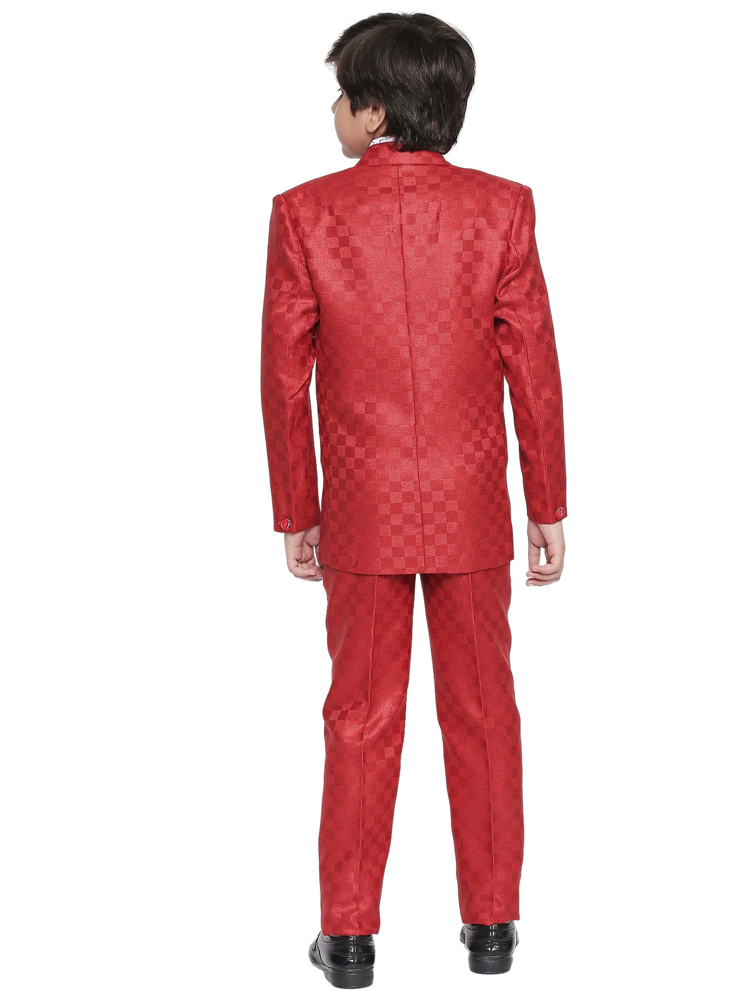 Jeetethnics Boys Red Checked Coat Suit Set with Waistcoat Shirt and Trousers (9061AJ) 1