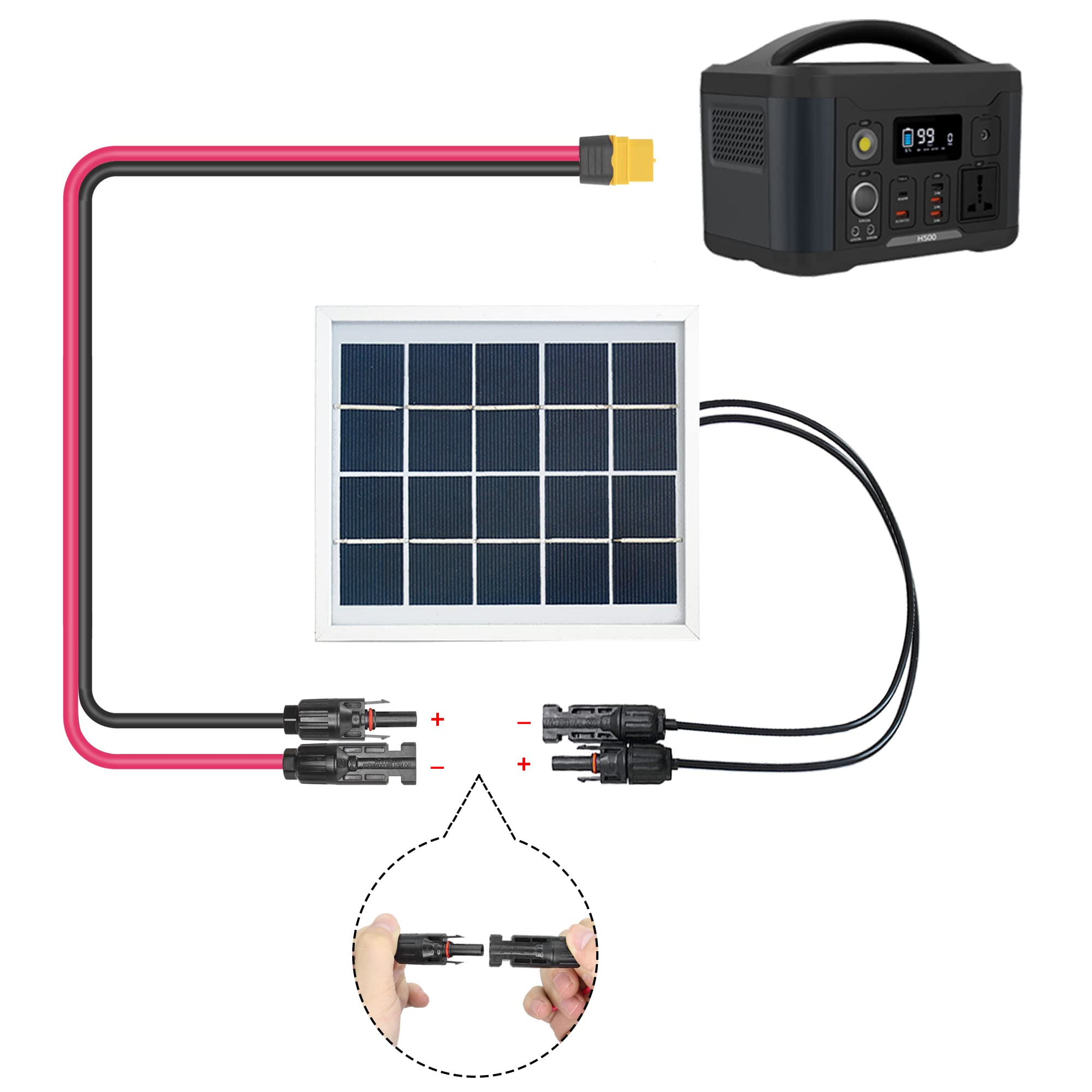 iHaospace Zonnestekker naar XT60-stekker, verlenging van 0,6 m/1,5 m/3,5 m/5 m voor Ecoflow Delta/River Anker Solix zonnepaneel naar powerstation (0,6 m