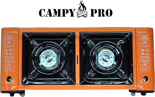 Miniatura 3 de Estufa de campamento de butano de 2 quemadores  Parrilla de gas portátil para exteriores con funda de transporte para barbacoa, RV, picnic, portón