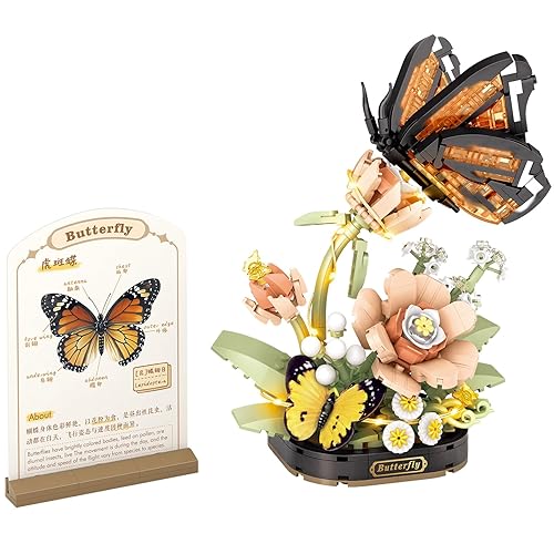 MEIEST Insect Flower Building Blocks Set,Colorful Construction Building Bricks Toy with a Science Popularization Card,Creative Home Decoration (Tiger Butterfly) - Tiger Butterfly