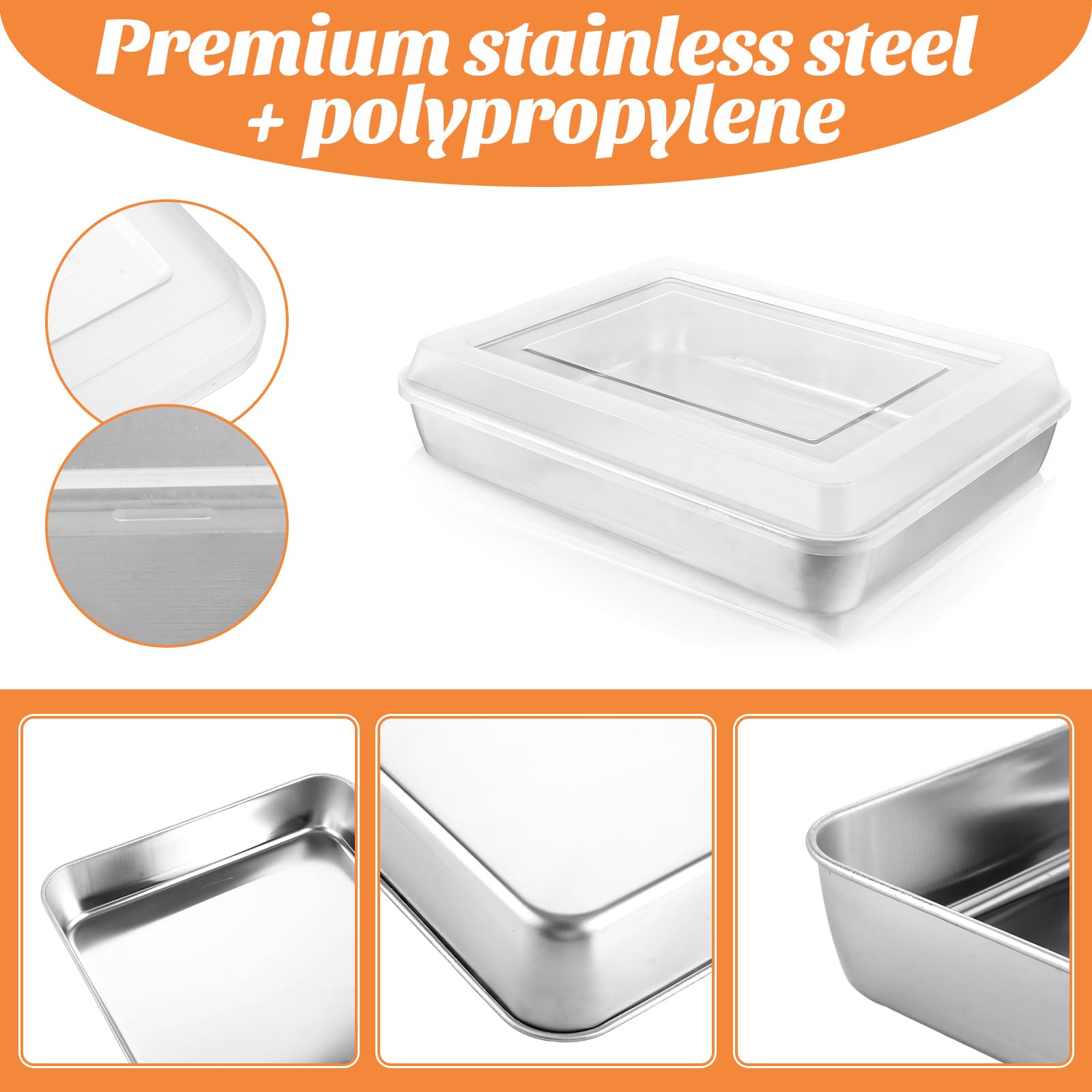 WOPPLXY Set di 3 teglie con coperchio, 31 x 24 x 5 cm, teglia con coperchio, in acciaio inox tiramisù con coperchi per torte e lasagne, lavabili in lavastoviglie