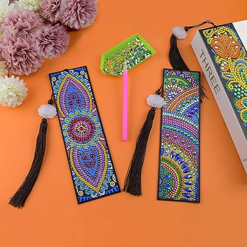 Miniatura 3 de Juego de 3 marcapáginas de arte de diamantes 5D para manualidades, manualidades, marcadores Dotz con borla para principiantes, niños, adultos,