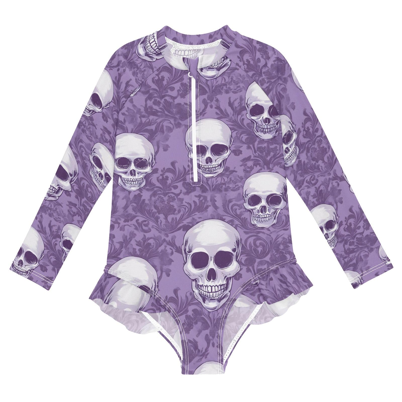 ALAZA Swimsuit for Girls Long Sleeve Rashguard Bathing Suit Purple Skull Quick Dry 4T