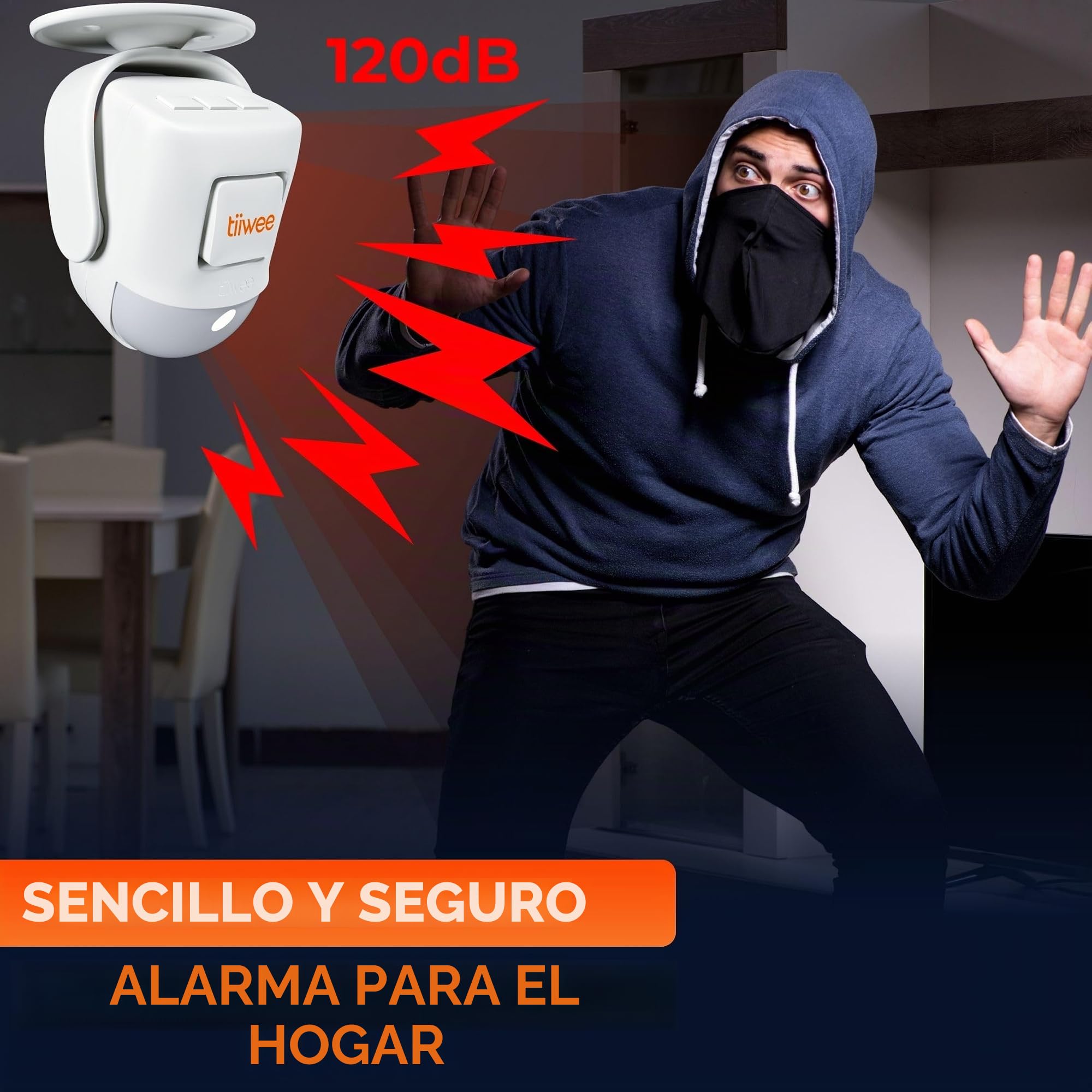 tiiwee X4 Alarma de Sensor de Movimiento PIR Antirrobo con Mando 120 dB | Sin cuotas ni suscripción, Ampliable a 10 sensores, Autónomo, sin cables