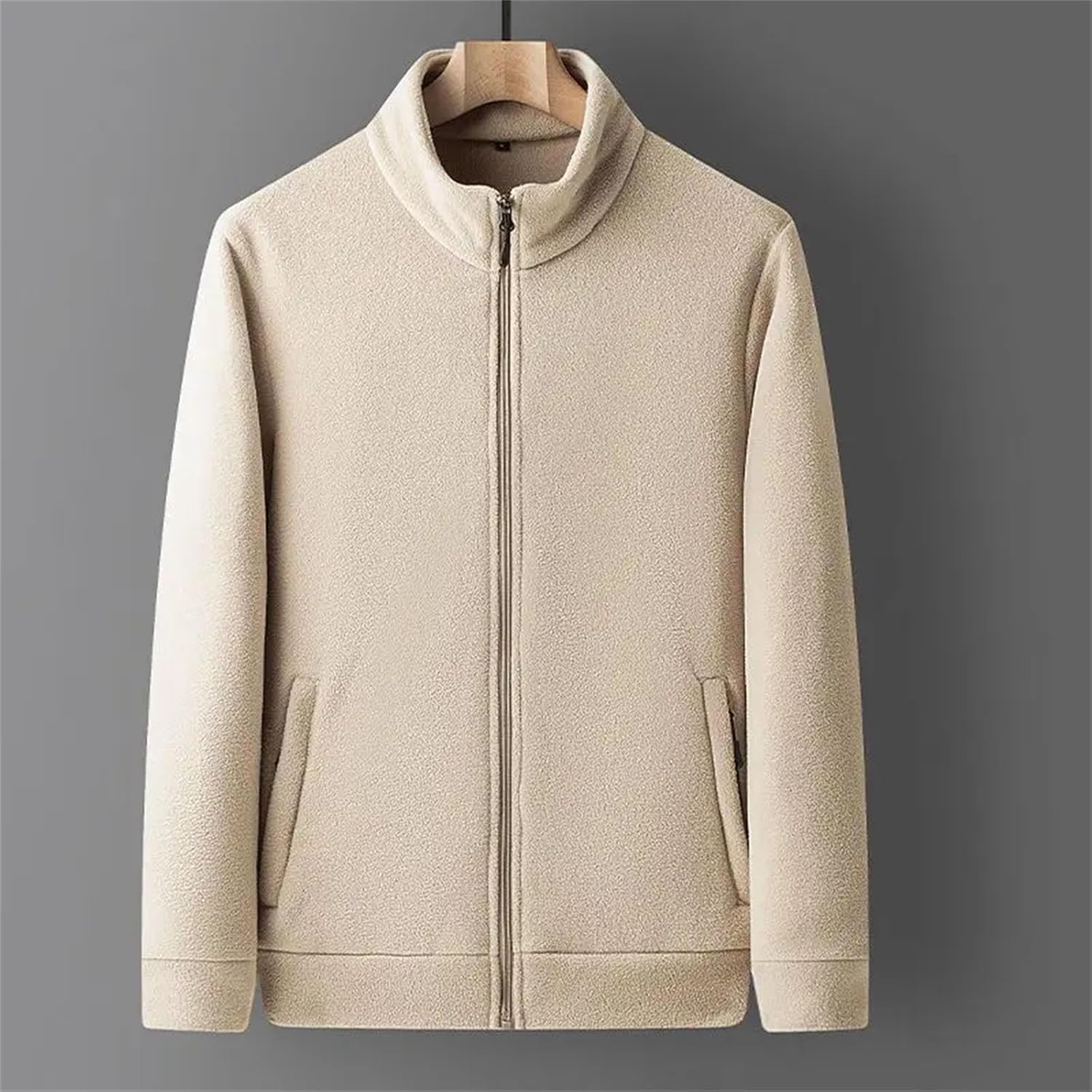 Men's Double-sided Fleece Casual Jacket Windproof Warmth Outdoor Coat Middle Collar Solid Zipper Soft Jackets