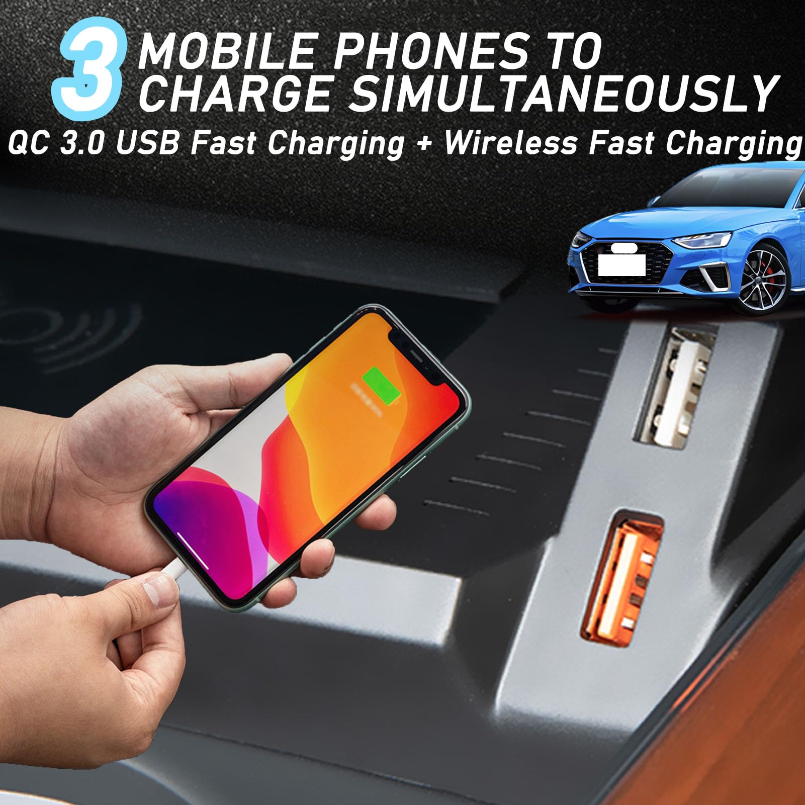 Caricabatterie Wireless per Auto per A4/S4/Rs4/A5/S5/Rs5 Tutti i Modelli Accessorio con Ricarica Rapida Wireless da 15 W, Regalo per la Famiglia