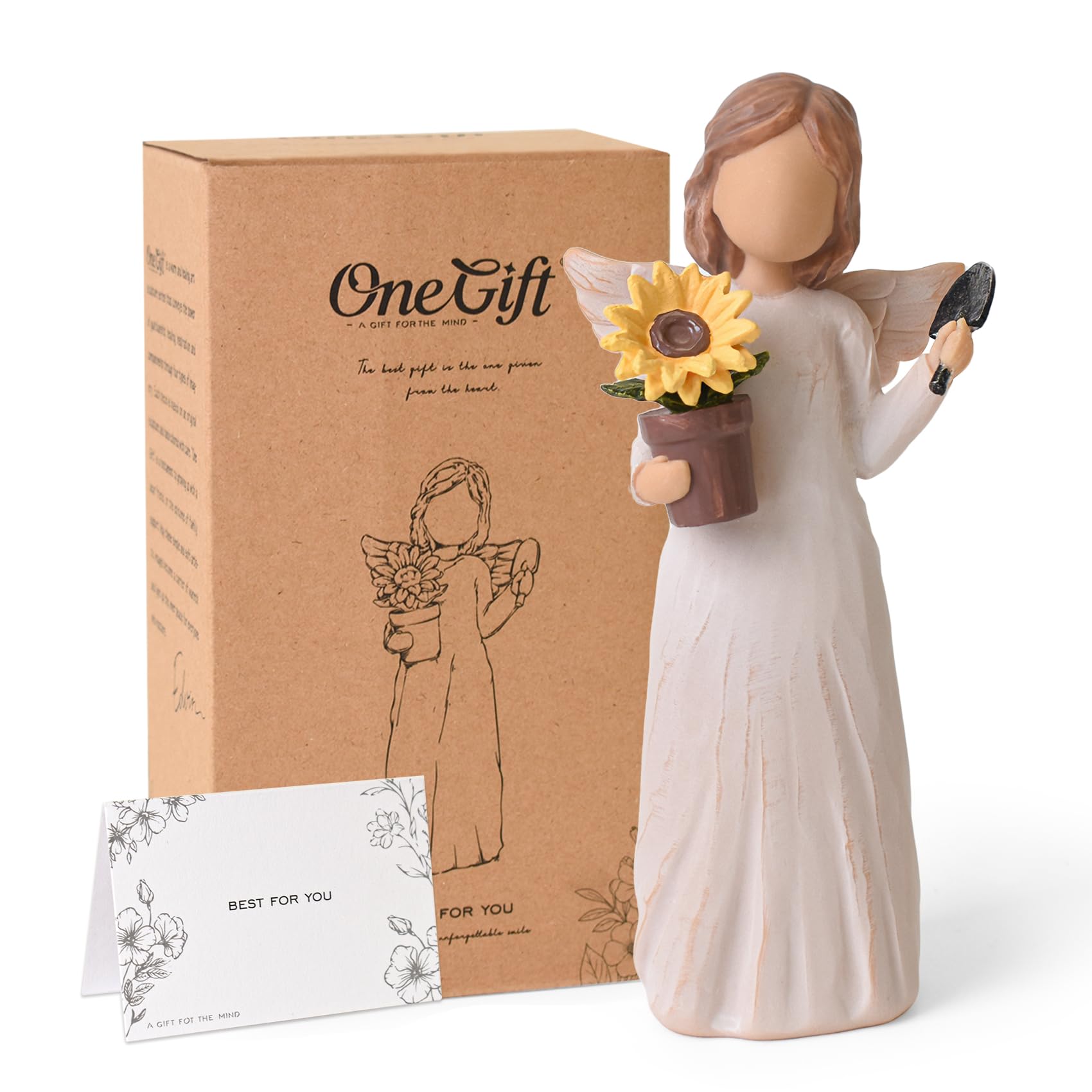 Cuayaes Gardening Gifts for Women, Unique Sunflower Gifts for Gardeners Women Grandma Mom Sister Friends, Sculpted Hand-Painted Garden Accessories Gardening Ornaments Angel Figurines
