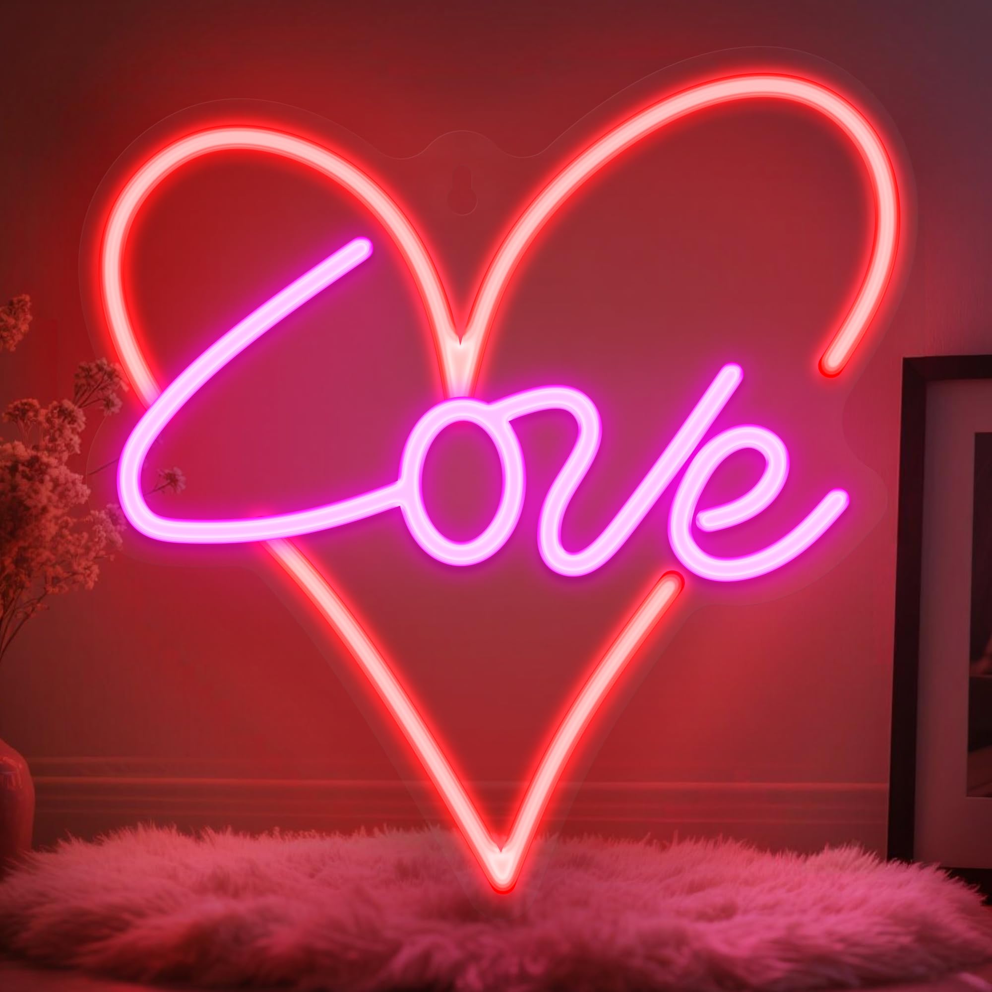 Okayera Heart Neon Sign, Love Neon Night Light USB Operated Decorative Marquee Sign, Home Wall Décor for Girl's Room, Wedding Anniversary Birthday Party Mothers Day Garage Club — image 1