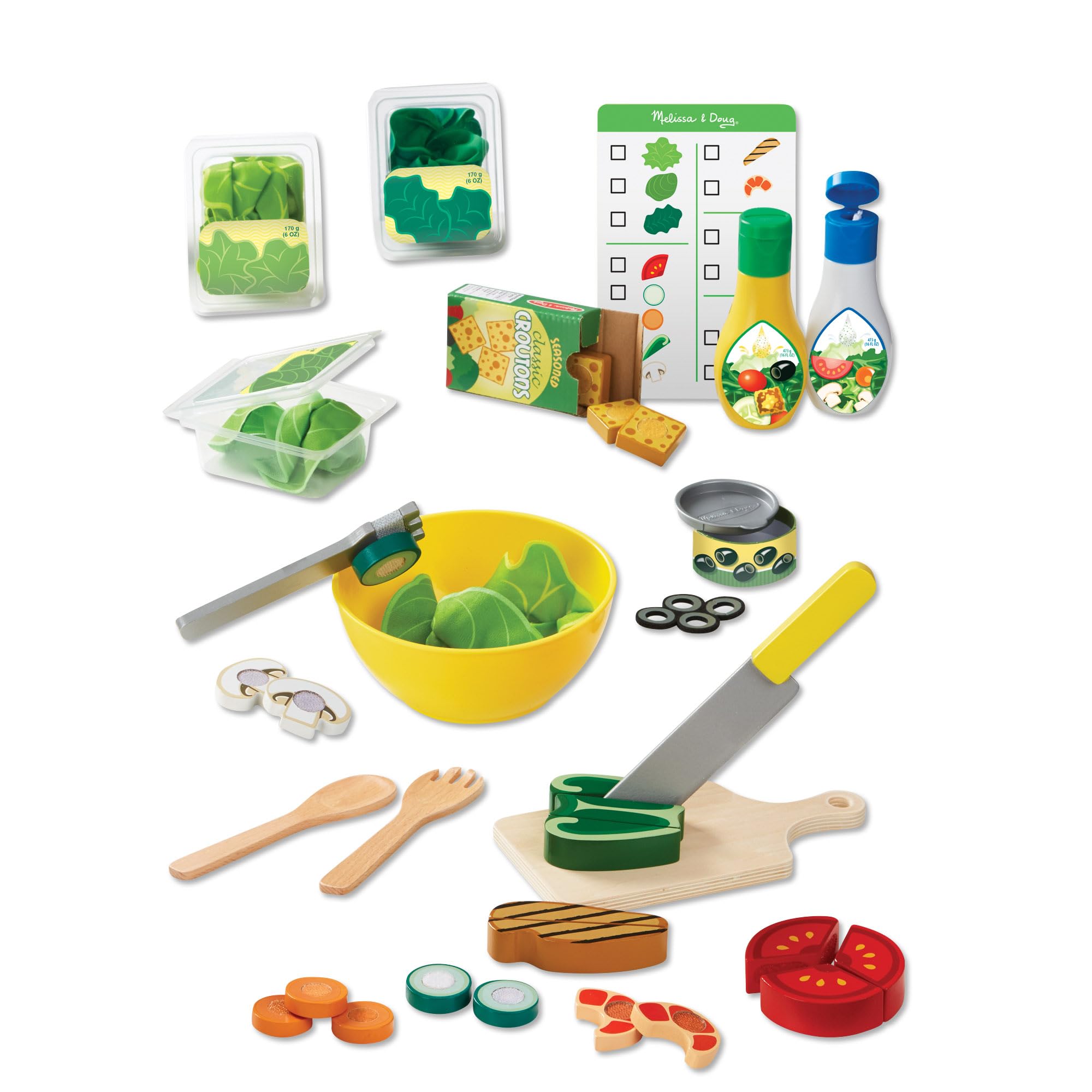 Melissa & Doug Slice & Toss Salad Play Food Set – 52-Piece Wooden & Felt Pretend Play Kit with Greens, Vegetables & Toppings – Interactive Kitchen Toy for Kids Age 3 Plus