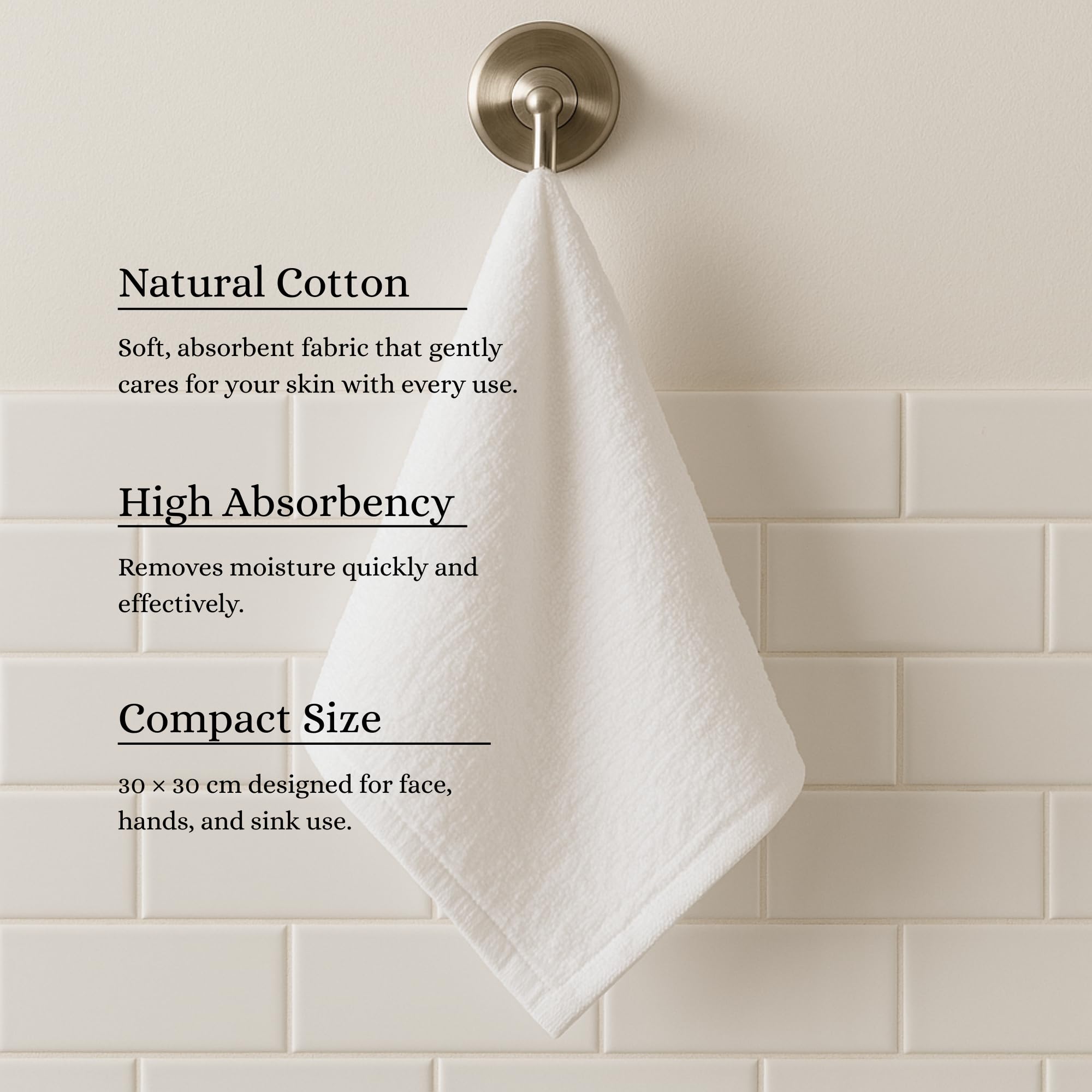 Pack 10 Toallitas Blancas 30x30 cm de Algodón Absorbente - Paños Suaves para Rostro y Manos, Secado Rápido, Tamaño Compacto para Lavabo y Baño, Textil Duradero Lavable