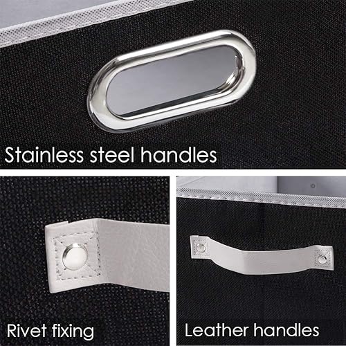 Miniatura 4 de PRANDOM Contenedores de almacenamiento plegables más grandes para clóset 5 unidades cestas decorativas de tela de lino con asas de cuero y metal