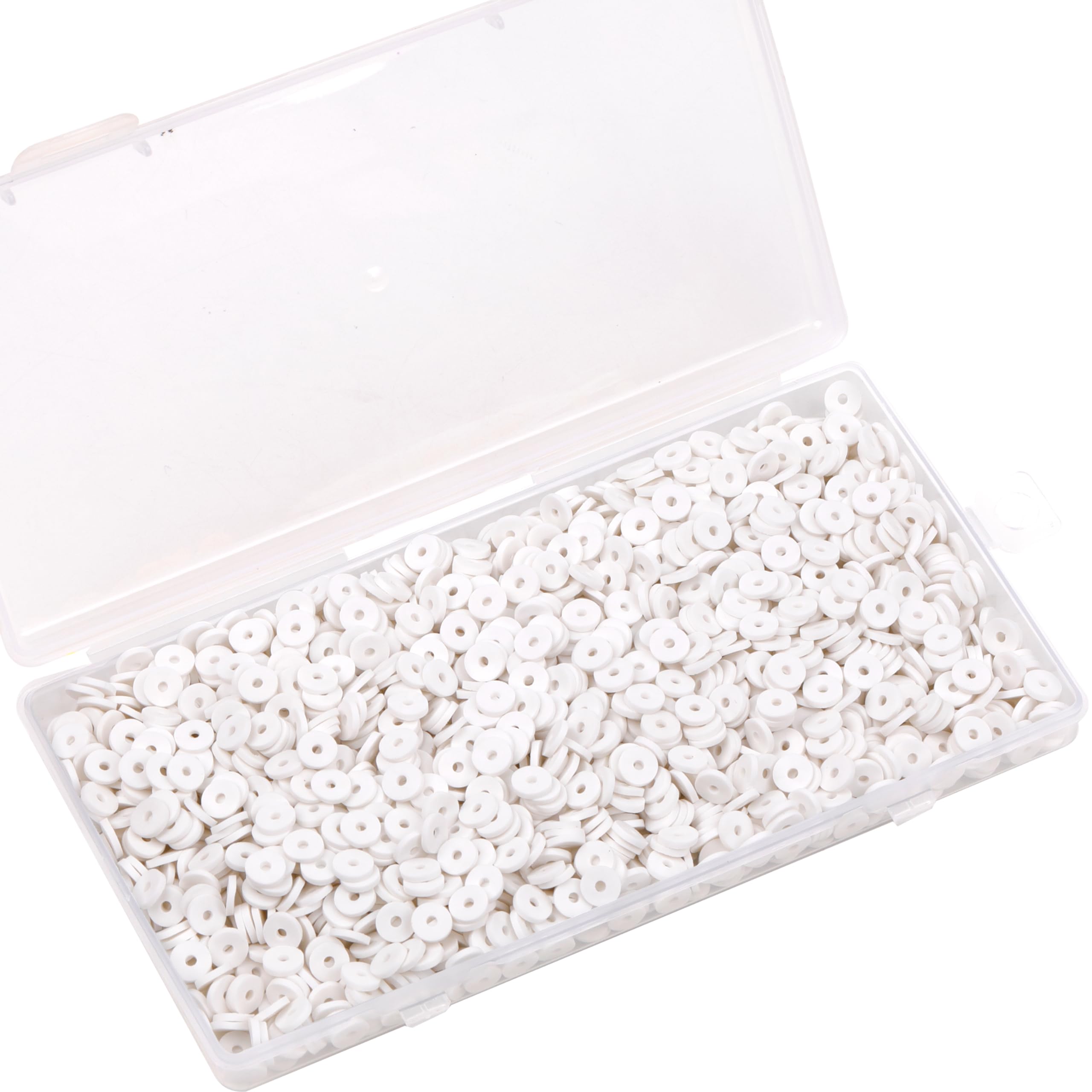2000Pcs White Clay Beads Polymer Clay Spacer Beads Flat Beads 6mm Round Heishi Vinyl Beads for DIY Craft Gift Adults Bracelets Necklace Jewelry Making Earring Accessories (White)