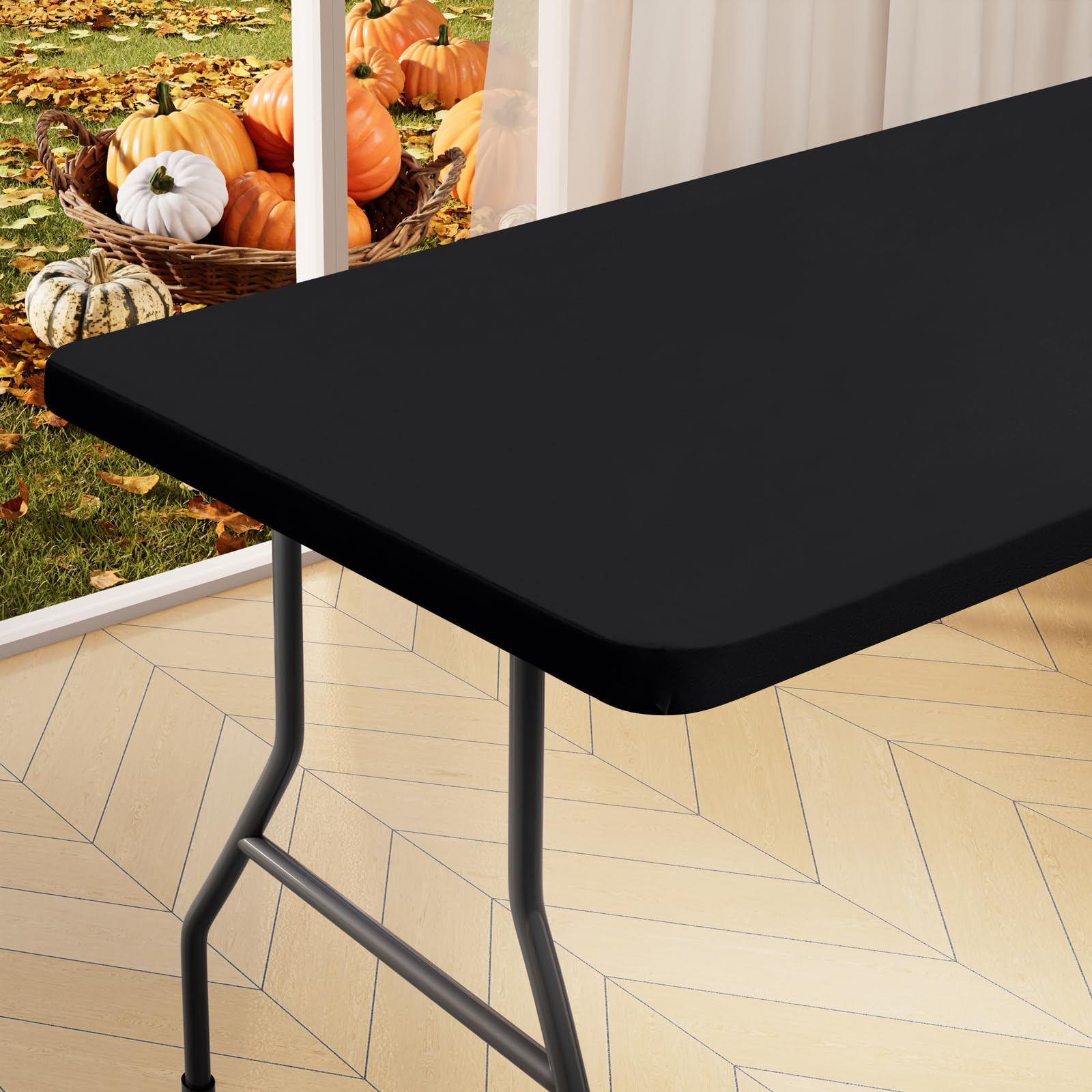 homing Rectangle Table Cloth Cover, Waterproof Polyester Elastic Fitted Tablecloth, Fits for 6 Foot Folding Tables, Washable Table Protector for Picnic, Camping, Outdoor (Black, 30"x72")
