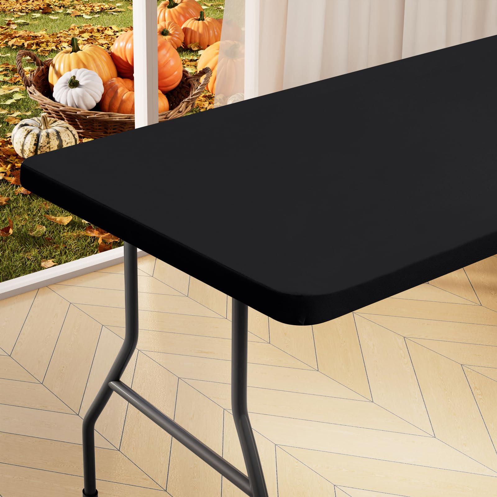 Homing Rectangle Table Cloth Cover, Waterproof Polyester Elastic Fitted Tablecloth, Fits for 6 Foot Folding Tables, Washable Table Protector for Picnic, Camping, Outdoor (Black, 30" x 84") — image 1