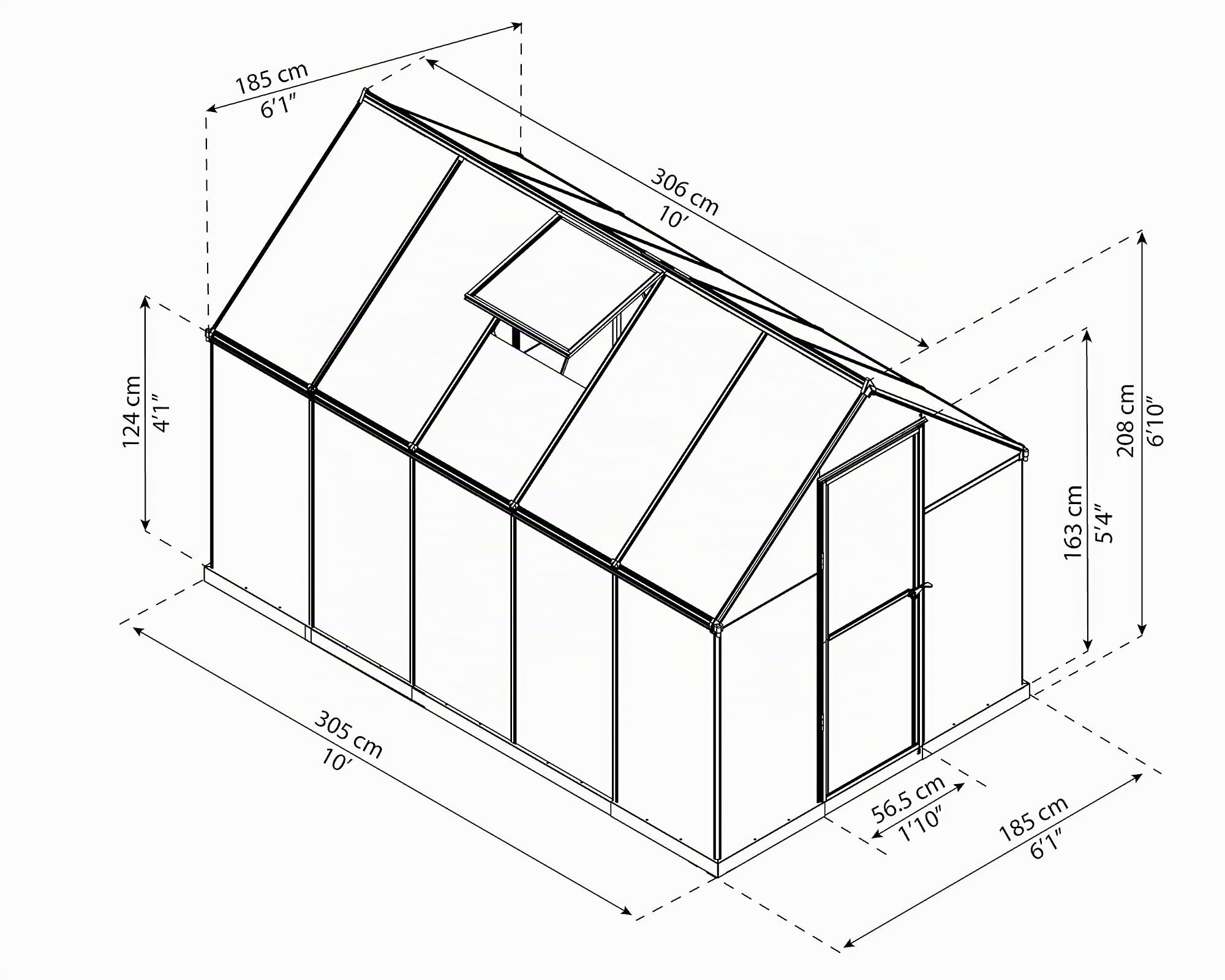 Canopia by Palram Gewächshaus klein Mythos 6x10 Treibhaus 306x185 cm Aluminium Anthrazit Tomatenhaus Polycarbonatplatten UV-beständig