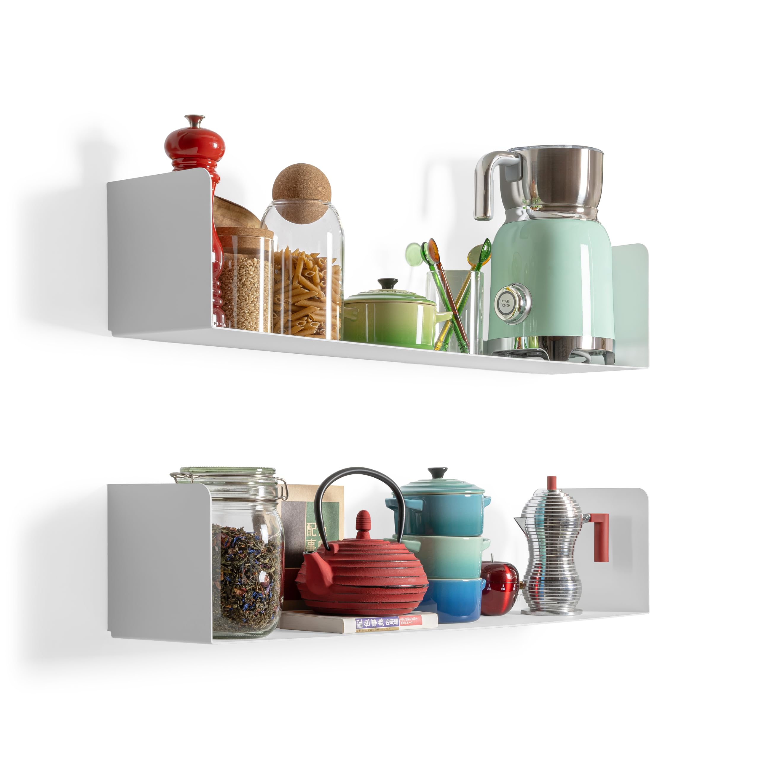 Confezione da 2 Mensole da Muro | 70x15 cm | 100% Acciaio | Prodotto in Europa | Mensola Bianca | Libreria da Parete | Mensole da Muro Design | Cameretta e Cucina