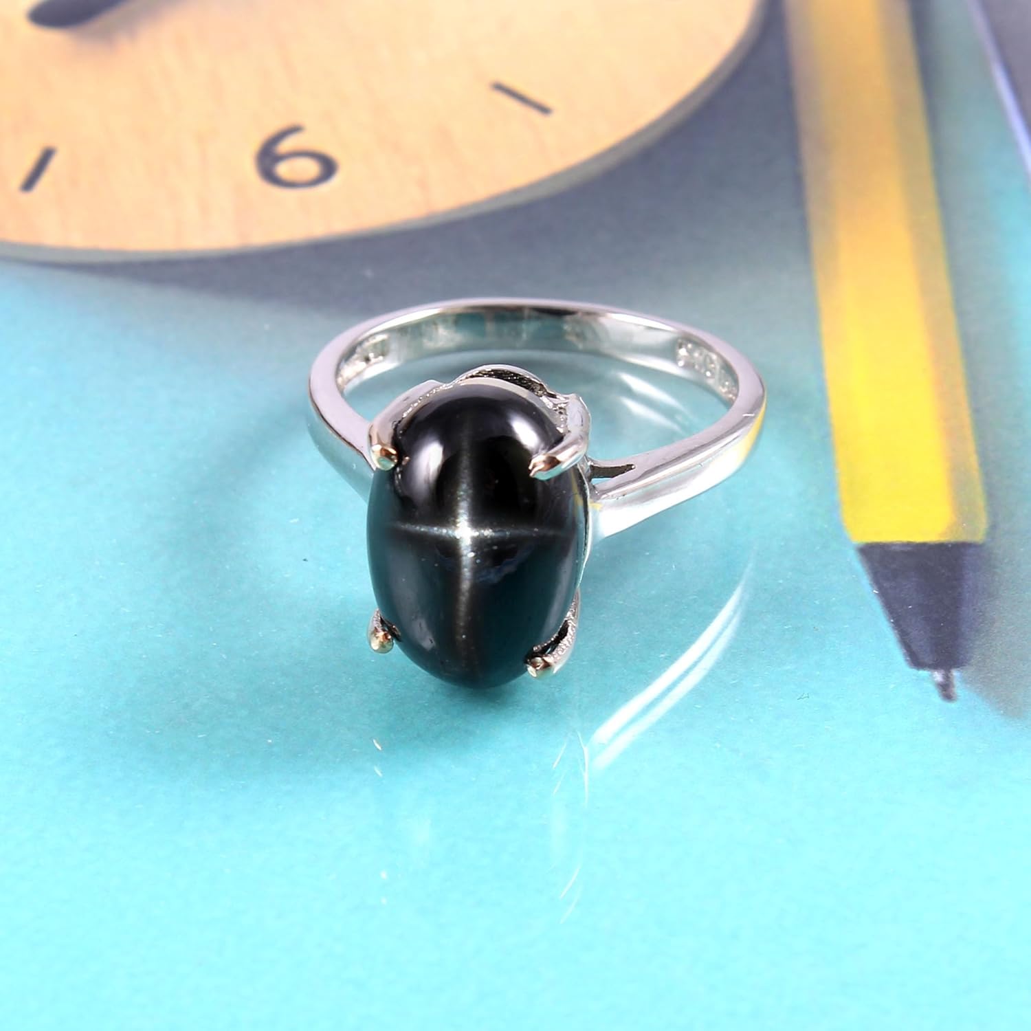 Black Star Sapphire Ring Handmade Engagement Rings 925 Sterling Silver Birthday Gifts