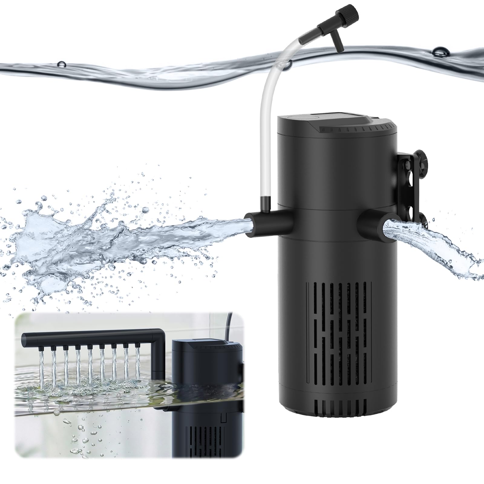 Devopet Aquarium Filter for 10-20 Gallon Tanks, Internal Fish Tank Filter, Submersible Turtle Tank Filter, with Aeration/Rainfall Modes and Dual Water Outlet