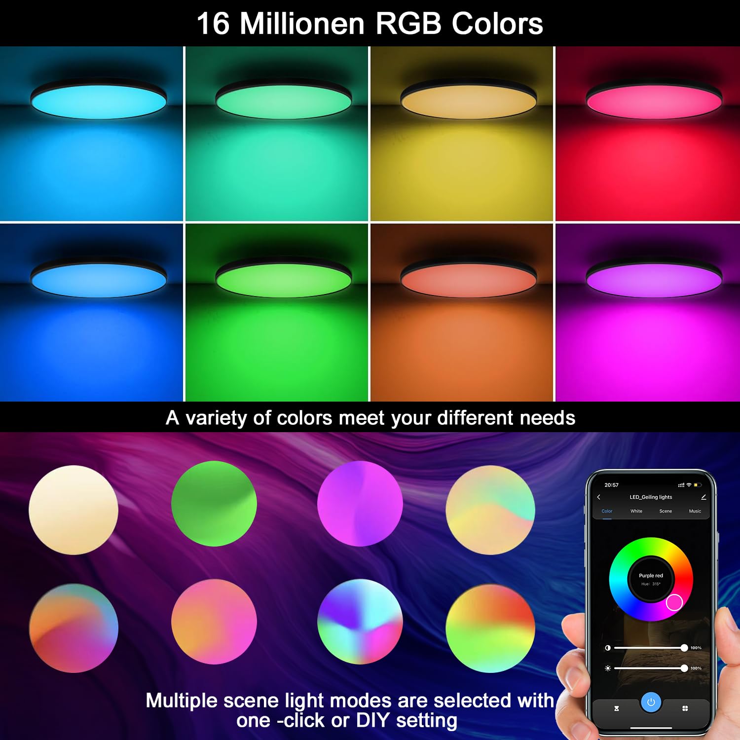 ZMH Plafoniera LED Dimmerabile Per Soggiorno, Pannello Lungo Per Soffitto Cambio Colore Rgb Cucina Festa 95866813 - Foto 2