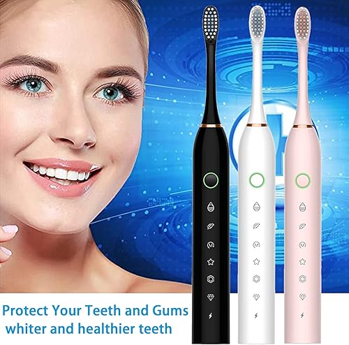 Miniatura 7 de Paquete de 3 cepillos de dientes eléctricos para adultos, con 12 cabezales de cepillo, 6 modos 42000vpm, cepillo de dientes eléctrico sónico