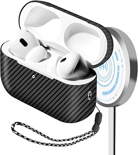 MONOCARBON Funda de fibra de carbono real para AirPods Pro 2 generación 2022 con cordón de rayas  Funda delgada y duradera para accesorios AirPods