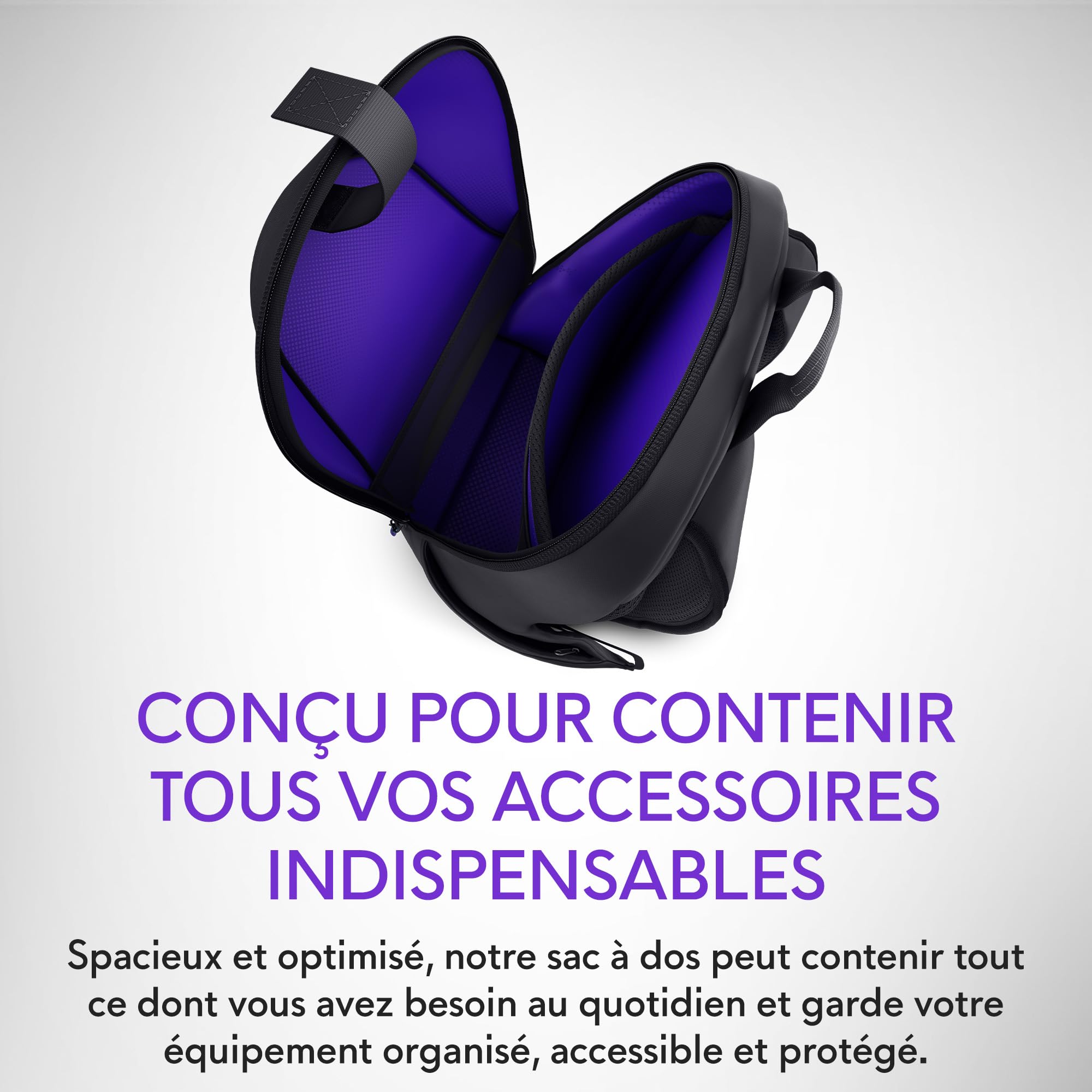 Alienware 16 Sac à Dos - AW5625P - Capacité 21L, Maille Respirante 3D, organiseurs magnétiques, Poche RFID sécurisée, résistant aux intempéries, Logo réfléchissant Iridescent 3D - Noir