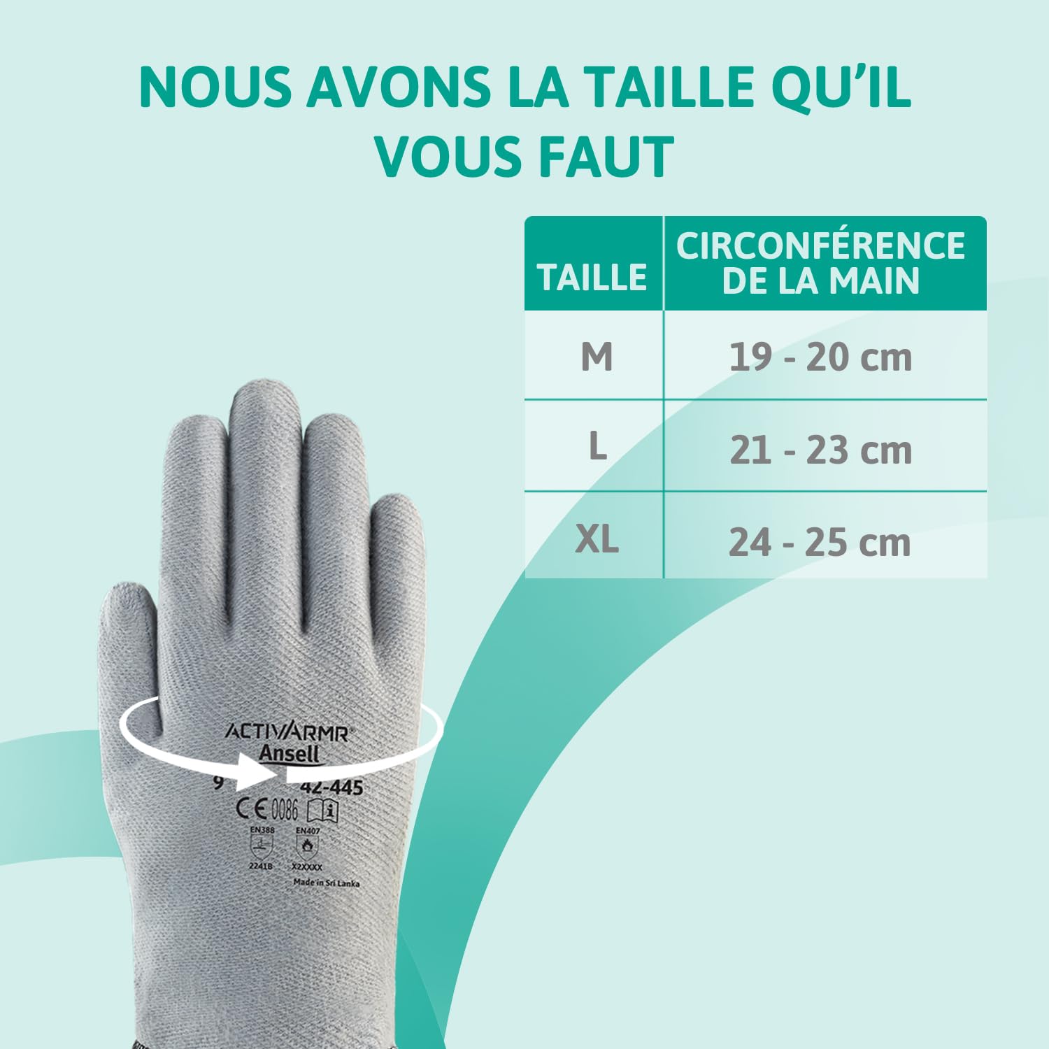 Ansell ActivArmr 42-445 Gants de Travail Thermorésistants, Résistance à la Chaleur et Protection Anti-Coupure Élevées, Gants de Manutention, Bricolage, Chantier, Taille XL (12 Paires)