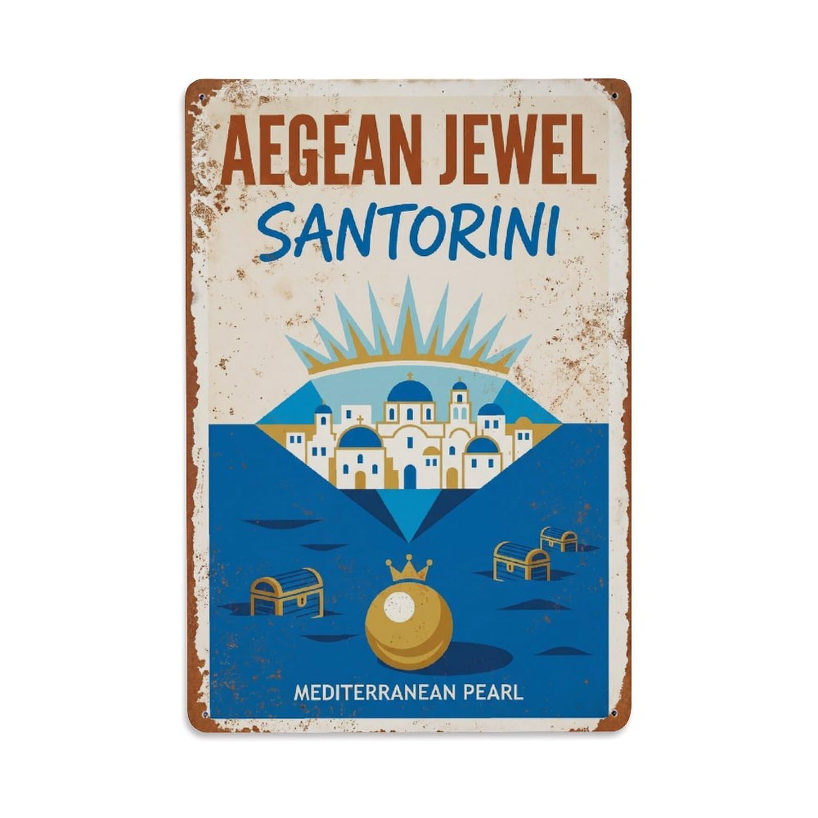 Gead 8X12inch Style Vintage Travel Santorini Aegean Jewel Metal Tin Sign