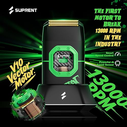 Miniatura 2 de SUPRENT Afeitadora profesional de aluminio, motor vectorial de 13000 rpm, maquinilla de afeitar eléctrica para cabeza, barba y cuello, afeitadora