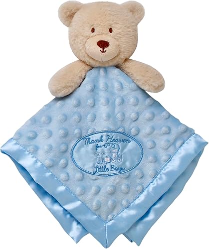 Miniatura 2 de Manta de peluche para bebé con bordado y satén, estampado de cachorro azul y blanco, juguete para cachorros (14 pulgadas)