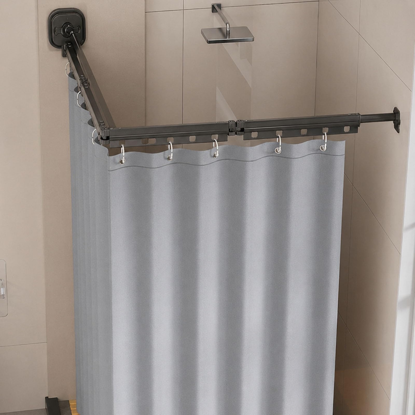 Tenda da doccia pieghevole a parete, con ventose senza punzonatura, asta per doccia regolabile e resistente, per vasca da bagno (grigio, 4 pieghe (tenda 1,5 m x 2 m)