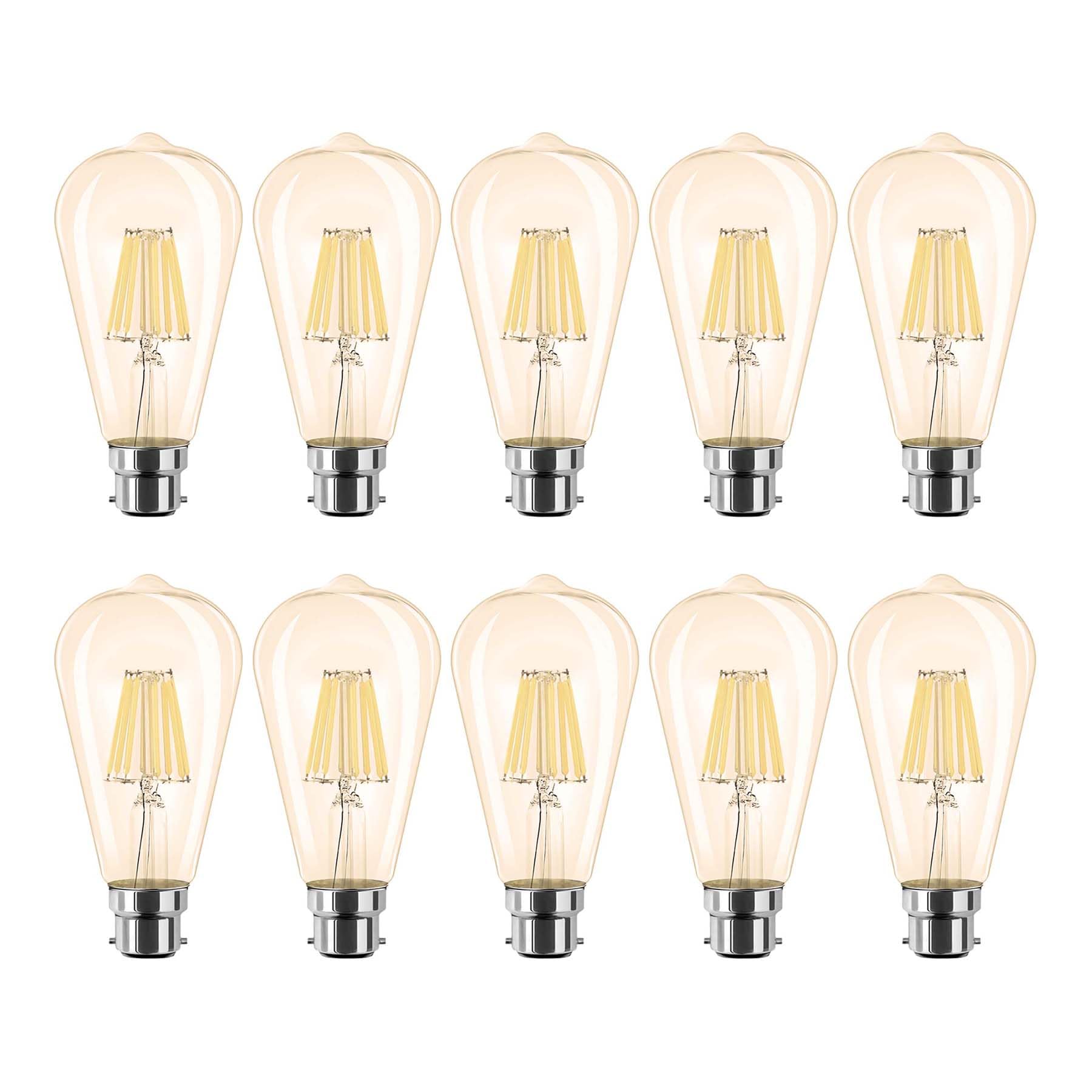 G.W.S® LED Filament Bulb, ST64 B22 Bayonet, LED Pear Bulb, 8W Dimmable Warm White 2700K, Amber Glass, Pack of 10 — image 1