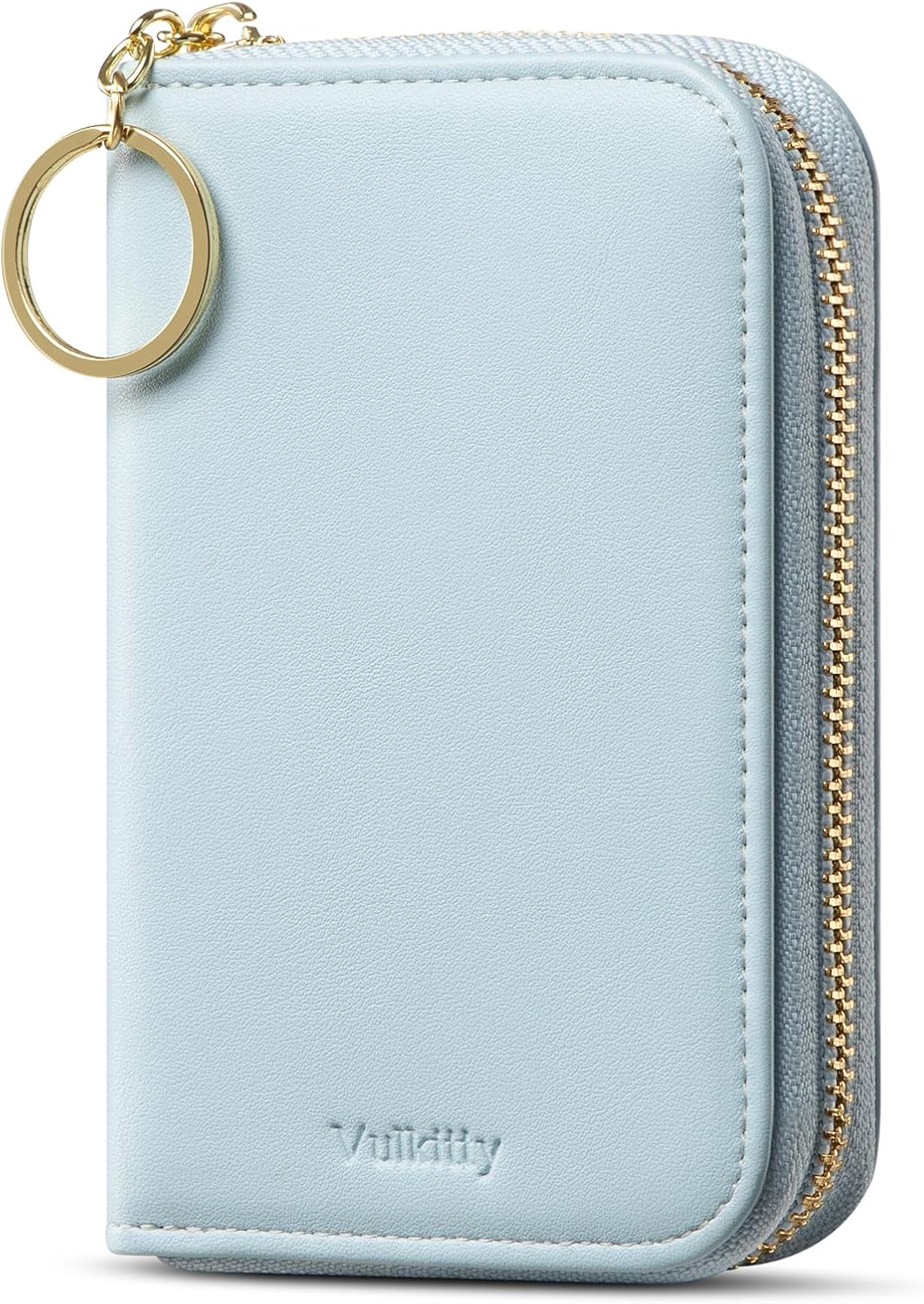 Vulkitty Wallet Women Zipper Bifold Small Leather Card Holder Wallet RFID Blocking with ID Window and Coin Pocket Blue