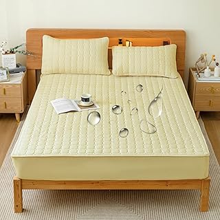 Protector de colchón impermeable, silencioso, tamaño matrimonial, 120 x 200 cm, sábana bajera ajustable con banda elástica, funda de cama lavable para hotel y hogar, color amarillo