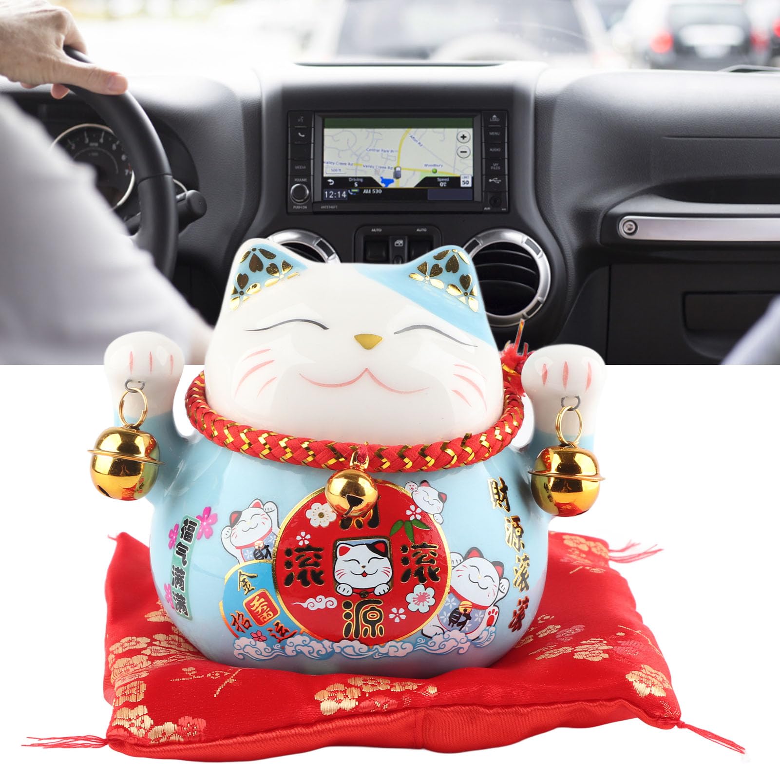 Gatto Maneki Neko, Salvadanaio per Gatti Portafortuna, Salvadanaio in Ceramica da 4,5 Pollici con Campane, Oggetto Kawaii Deco, Lucky Cat Porcellana, Gatto cinese Asia Decorazione, Fortuna(Gatto Blu)