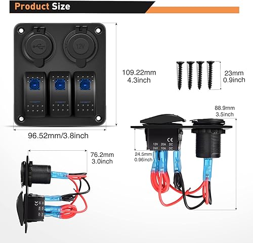 Miniatura 2 de GOOACC Panel de interruptor basculante de 3 bandas con cargador USB y encendedor de puros, interruptor de palanca de 12 V 24 V, interruptor